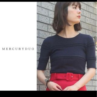 マーキュリーデュオ(MERCURYDUO)のMERCURYDUO マーキュリーデュオ ケーブルボーダーリブニット ネイビー(ニット/セーター)