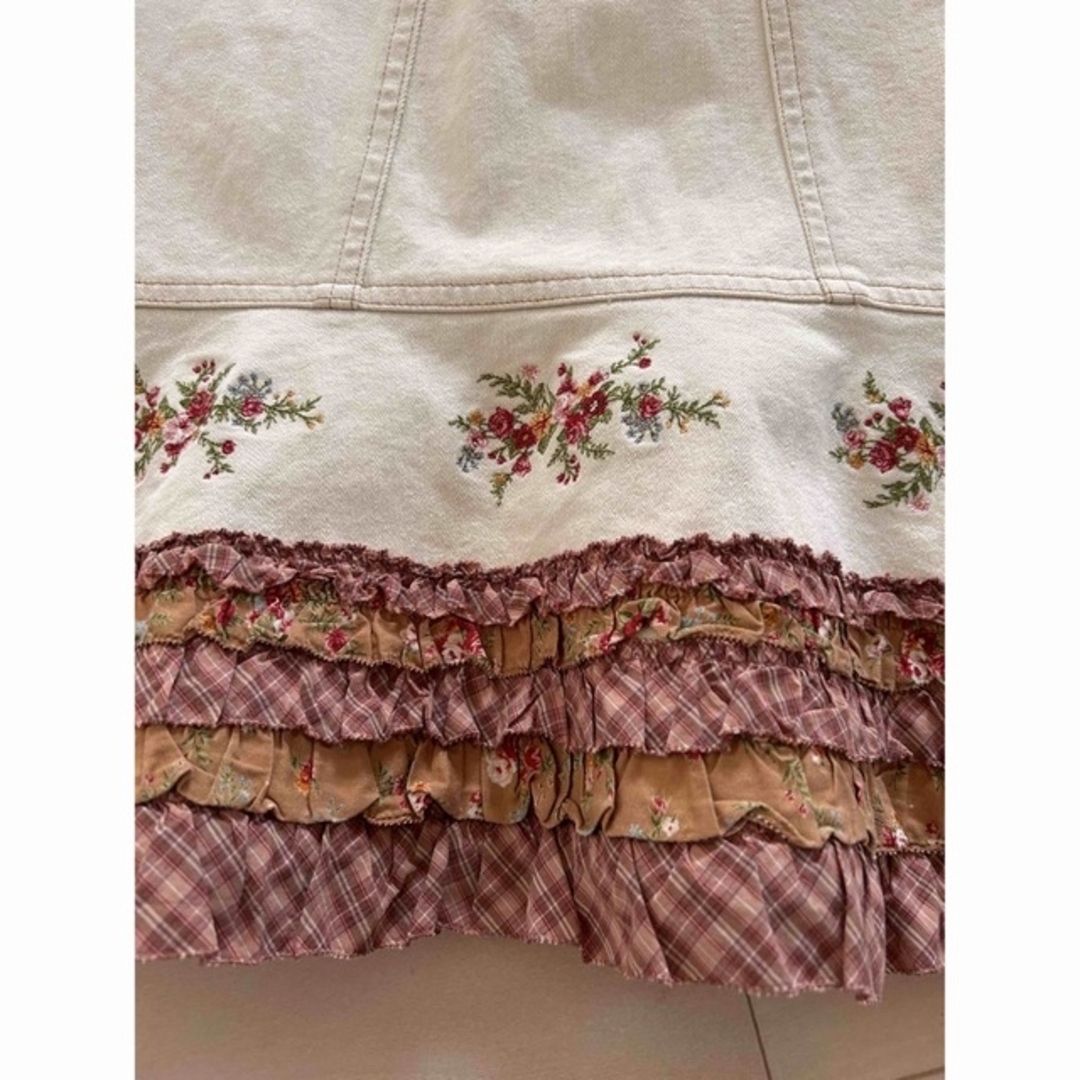 ピンクハウス刺繍縁取り三段ティアードスカート