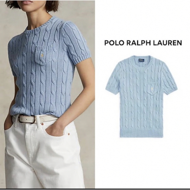 Ralph Lauren(ラルフローレン)のラルフローレン　半袖ニット　水色 レディースのトップス(ニット/セーター)の商品写真