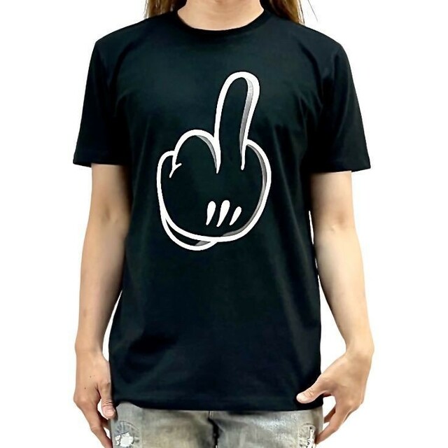 新品 ブラック ミッキー 中指 挑発 ハンド ジェスチャー Tシャツ メンズのトップス(Tシャツ/カットソー(半袖/袖なし))の商品写真
