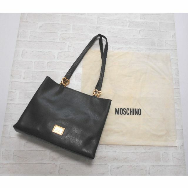 MOSCHINO - 送料無料！ モスキーノ ブラック ゴールド ハート ロゴ レザー トート バッグ