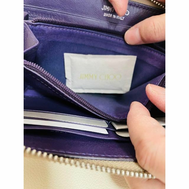 JIMMY CHOO ジミーチュウ スタッズ ラウンドファスナー長財布 ベージュ