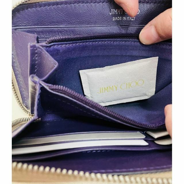 JIMMY CHOO ジミーチュウ スタッズ ラウンドファスナー長財布 ベージュ