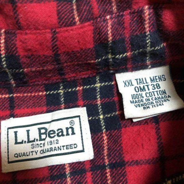 90s カナダ製 L.L.Bean ネルシャツ 赤 黒 タータンチェック XXL