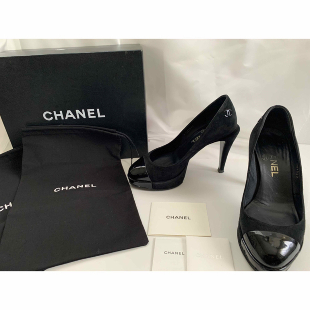 シャネル パンプス CHANEL レザー ヒール 革靴 ブラック