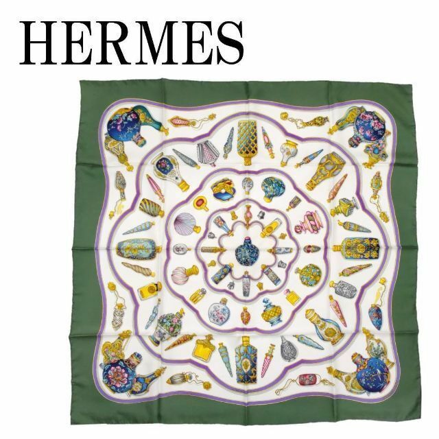 Hermes - エルメス カレ 90 香水瓶 スカーフ グリーン シルク100