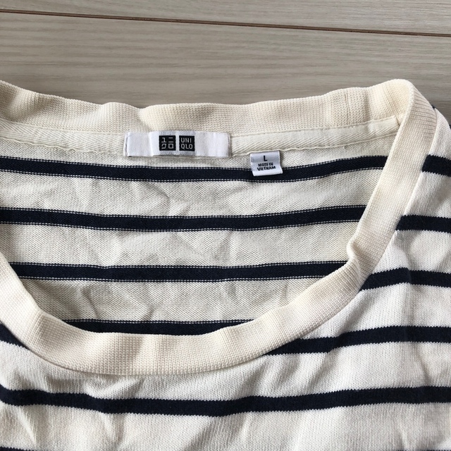 UNIQLO(ユニクロ)のユニクロ　長袖　Tシャツ　ボーダー　白　L メンズ メンズのトップス(Tシャツ/カットソー(七分/長袖))の商品写真