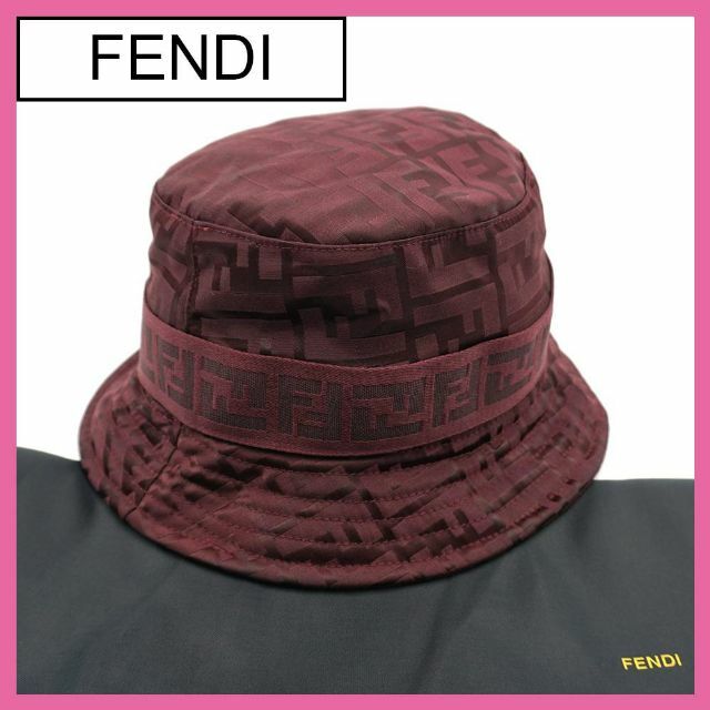 フェンディ FENDI  キャンバス ズッカ L ハット 袋あり 赤茶 ブランド