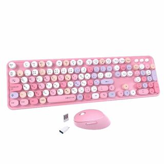 【色: 日本語配列 ピンク】キーボード ワイヤレス マウスセット タイプライター(PC周辺機器)