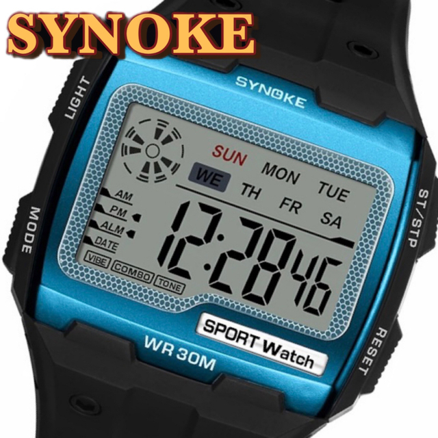 新品 SYNOKE ビッグフェイスデジタル メンズ腕時計 ブラック 9826