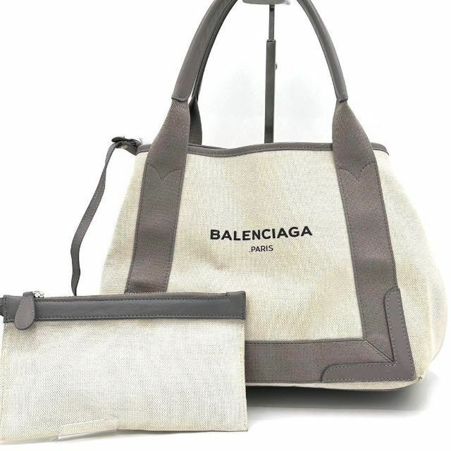 BALENCIAGA ネイビーカバス S トートバッグ キャンバス ロゴ