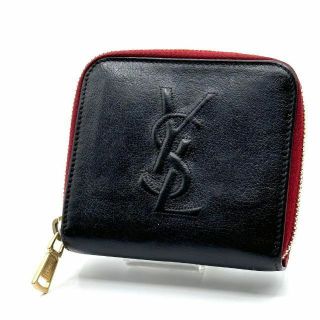 イヴサンローラン(Yves Saint Laurent)の美品 イヴサンローラン 折り財布 ラウンドジップ カサンドラロゴ レザー 黒(財布)