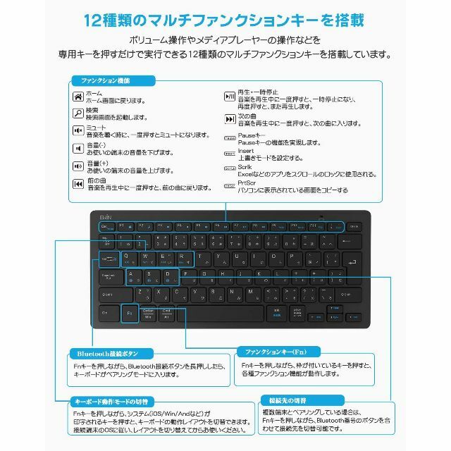 Ewin キーボード ワイヤレス bluetooth 小型 キーボード JIS基 1