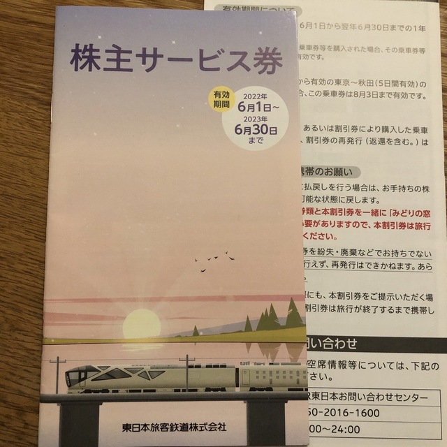 JR東日本 株主優待割引券 2枚　株主サービス券 2