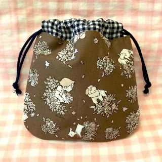 アルプスの少女ハイジ柄☆ハンドメイド☆巾着☆フラワーブラウン(その他)