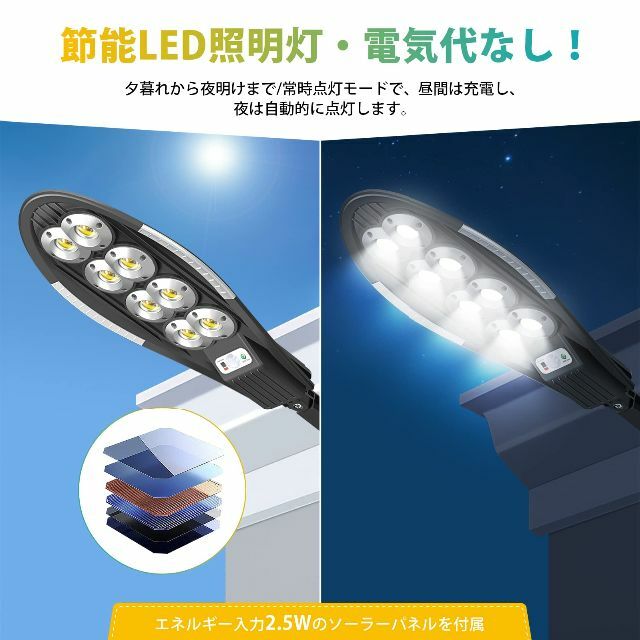 BNT 街灯 ソーラー 屋外 人感センサーライト 500W LEDソーラーライト 屋外 防水 センサーライト 屋外 ソーラー 人感 防犯ライ - 3