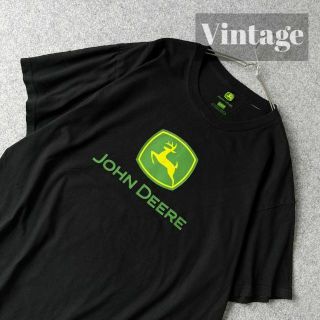 アートヴィンテージ(ART VINTAGE)の【John Deere】企業 ロゴ プリント ヘビーウェイト ルーズ 黒Tシャツ(Tシャツ/カットソー(半袖/袖なし))