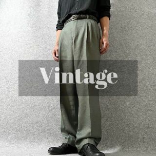 アートヴィンテージ(ART VINTAGE)の【vintage】ジャガード ドビー柄 3タック ワイド スラックス 緑 W34(スラックス)
