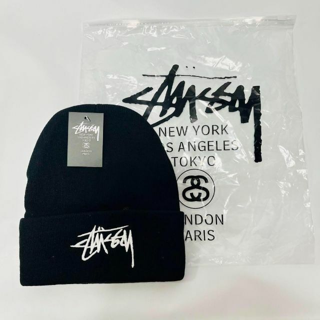 新品 STUSSY ビーニー 人気 ブラック-