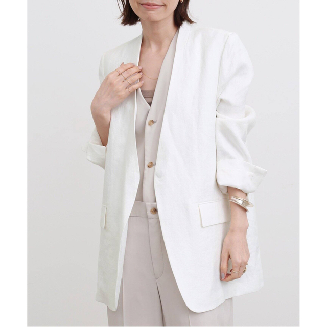 L'Appartement DEUXIEME CLASSE(アパルトモンドゥーズィエムクラス)のL'Appartement Linen No Collar Jacket レディースのジャケット/アウター(ノーカラージャケット)の商品写真