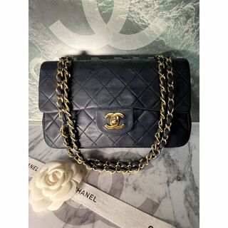 シャネル(CHANEL)の☆正規超美品☆シャネル　WチェーンWフラップ　マトラッセ　ラム　ネイビー♪(ショルダーバッグ)