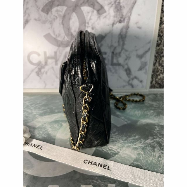 美品　正規　CHANEL　黒ラムマトラッセフリンジショルダーカメラバック