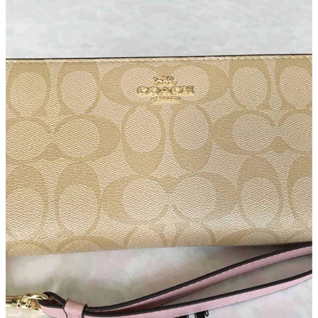 公式銀座 新品 COACH コーチ 長財布 シグネチャーストラップ ベージュ