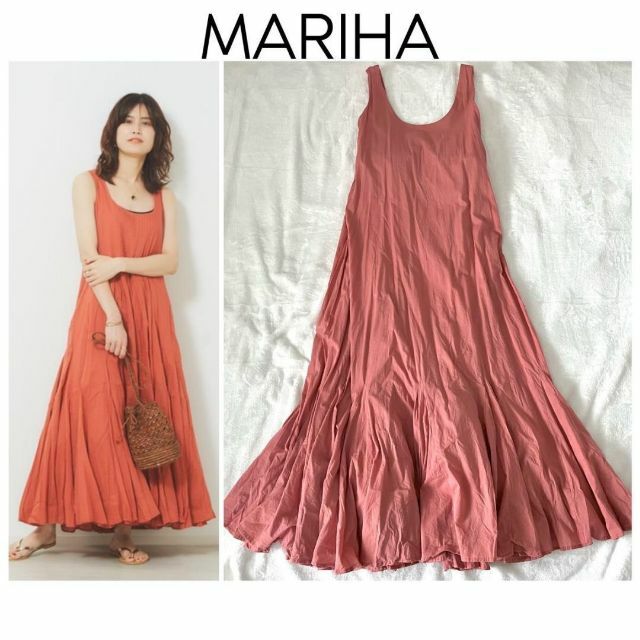 MARIHA 海の月影のドレス　ピンクオレンジ　ワンピース　コットン　マキシ丈