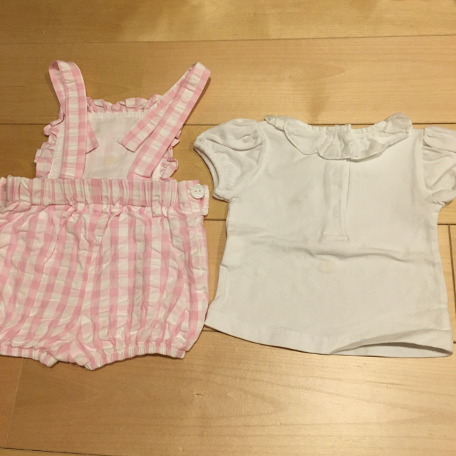 サロペット★Tシャツ★半袖★チェック柄★アヒル★3-6M キッズ/ベビー/マタニティのベビー服(~85cm)(カバーオール)の商品写真