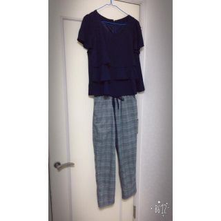 グローブ(grove)のオールインワン、チェック×シフォン(オールインワン)