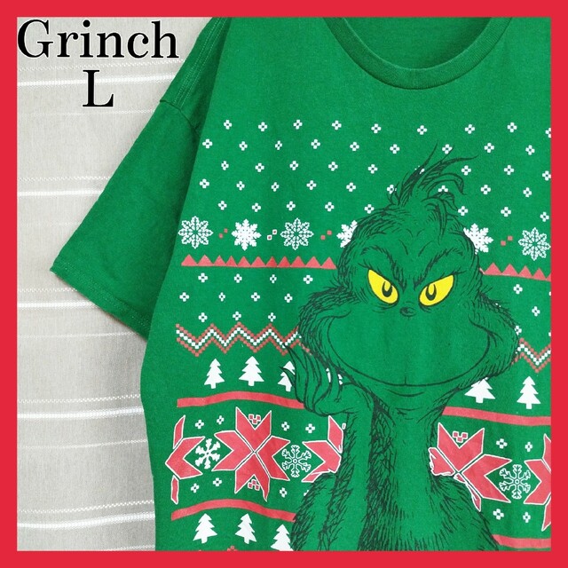 GrinchグリンチアニメキャラクターTシャツtシャツムービー映画Lロゴ緑色怪物