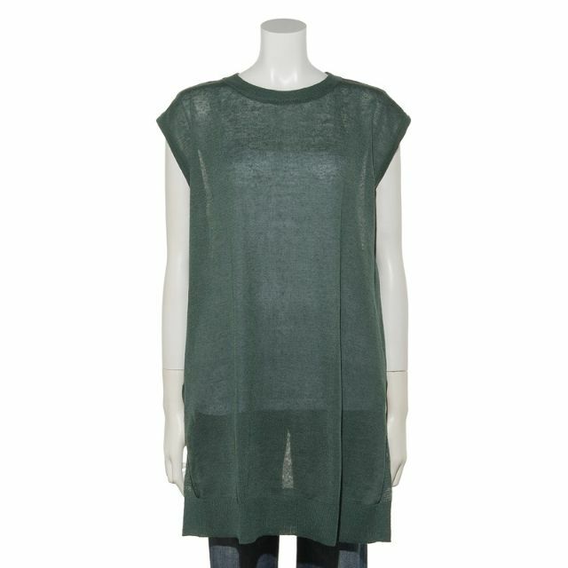chocol raffine robe(ショコラフィネローブ)の新品グリーンパークスシアーリネンブレンド ノースリーブチュニック Fグリーン レディースのトップス(ニット/セーター)の商品写真