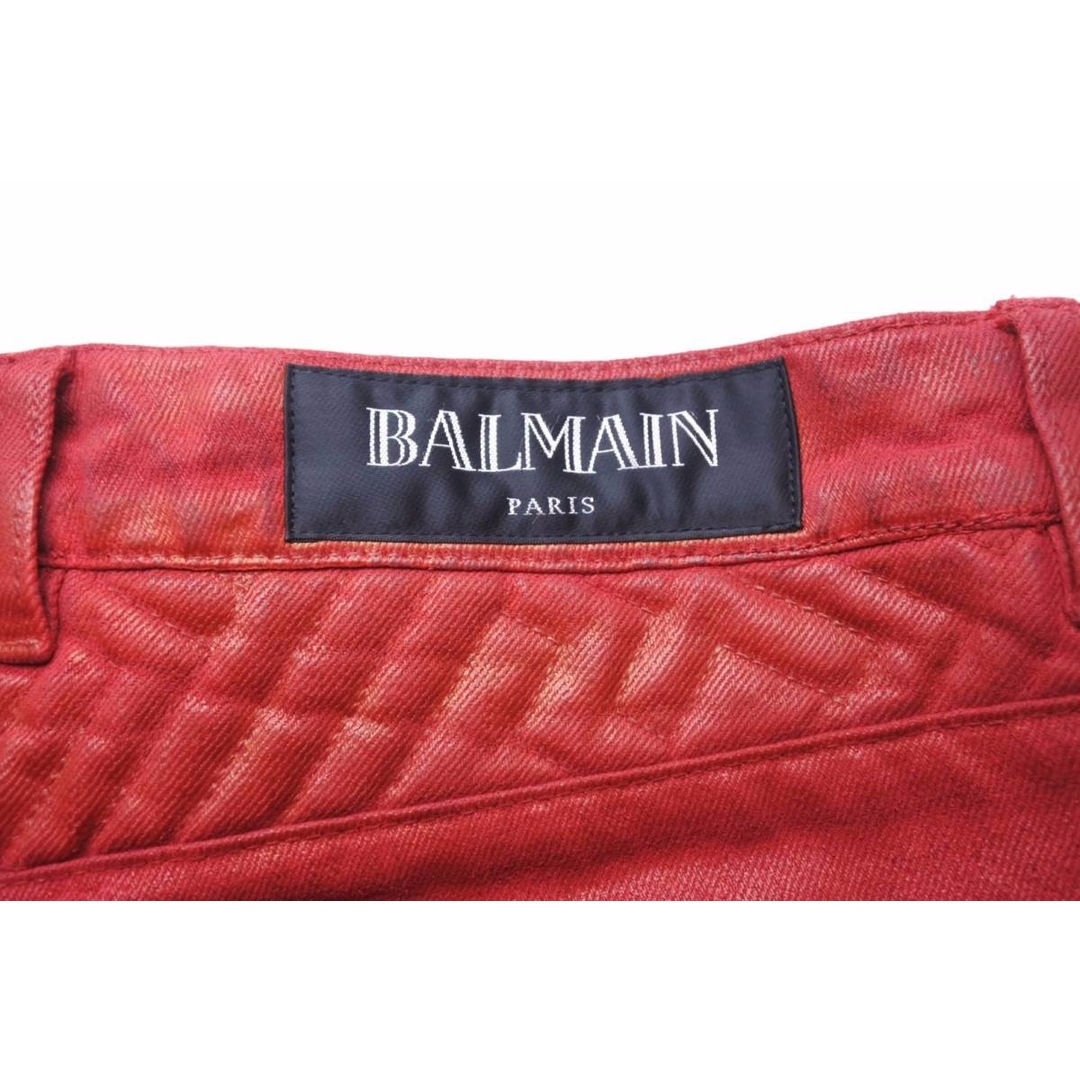 BALMAIN(バルマン)のBALMAIN バルマン デニムパンツ バイカーパンツ T500B406G コットン レッド シルバー金具 サイズ32 メンズ 美品 中古 49570 レディースのパンツ(デニム/ジーンズ)の商品写真