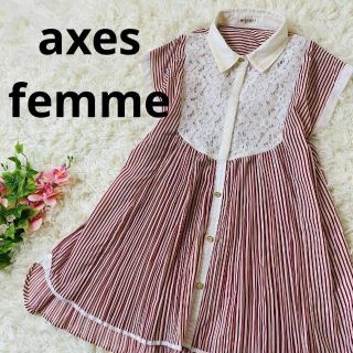 アクシーズファム(axes femme)のaxes femme　レディース　M　ストライプ　レース　ブラウス　刺繍(チュニック)