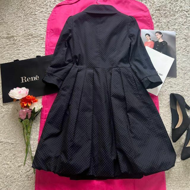 美品】Rene コートワンピース ネイビー TISSUE 36 襟 フレア
