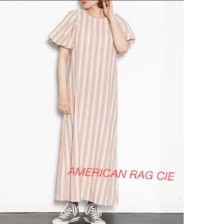 アメリカンラグシー(AMERICAN RAG CIE)の【ARC】ストライプボリュームスリーブバックシャンワンピース　美品(ロングワンピース/マキシワンピース)