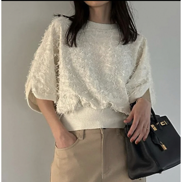 FRINGE ARCH SLEEVE KNIT TOPS - Tシャツ(半袖/袖なし)