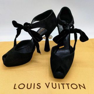 ルイヴィトン(LOUIS VUITTON)の【極美品】ルイヴィトン パール付 ハイヒール リボンパンプス ブラック（黒)(ハイヒール/パンプス)