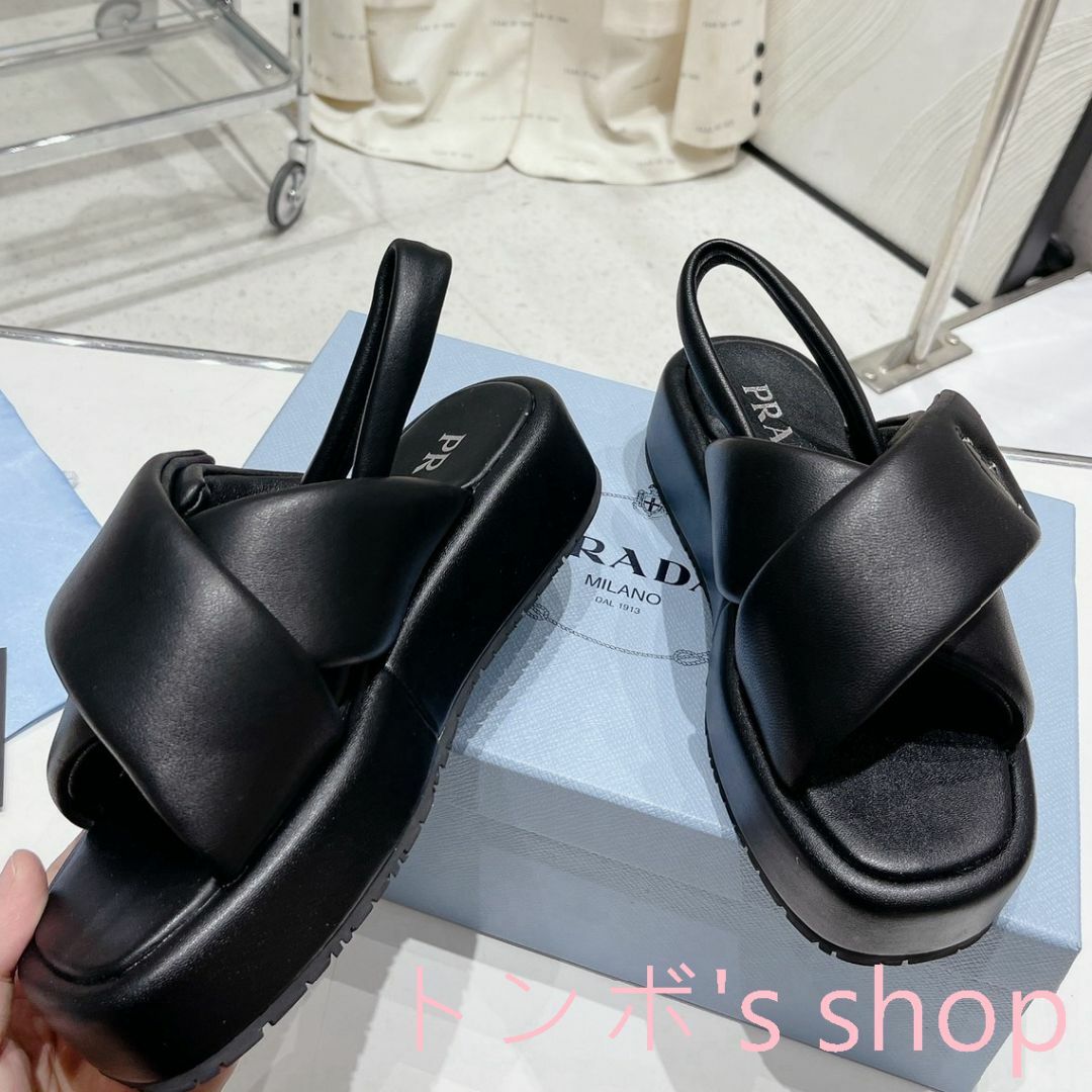 PRADA プラダ ソフト パデッドナッパレザー ウェッジサンダル36 黒