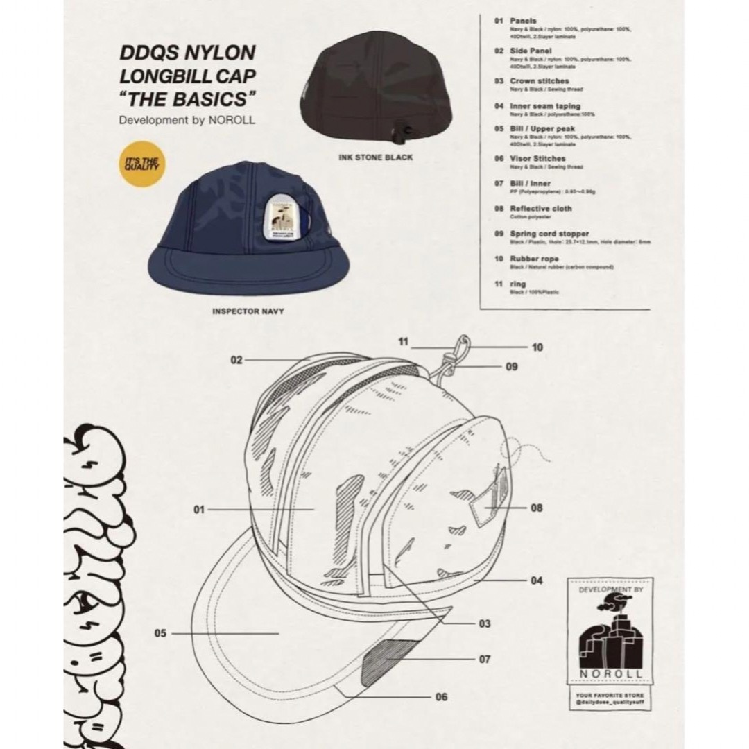 1LDK SELECT(ワンエルディーケーセレクト)のDDQS × NOROLL 別注 NYLON LONGBILL CAP ネイビー メンズの帽子(キャップ)の商品写真