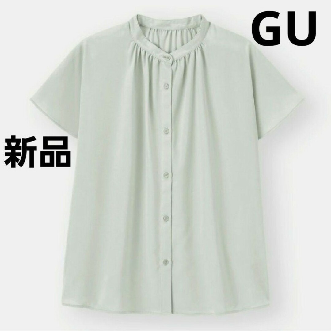 GU(ジーユー)の【GU】エアリーバンドカラーブラウス　シャツ　ライトブルー レディースのトップス(シャツ/ブラウス(半袖/袖なし))の商品写真