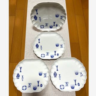 香蘭社 - 美品✨新品⭐️深川製磁 ブルーチャイナ 菊中割盛皿 大皿 4枚 ...