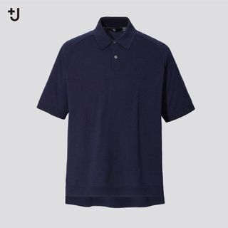 ユニクロ(UNIQLO)のUNIQLO +J ユニクロシルクコットンニットポロシャツ　ネイビー(ポロシャツ)