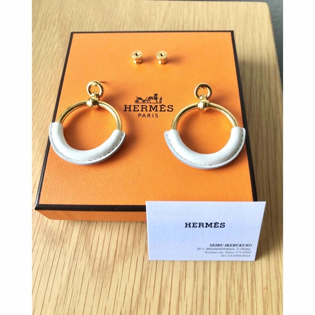 HERMES エルメス ループ ピアス ホワイト ゴールド金具 白