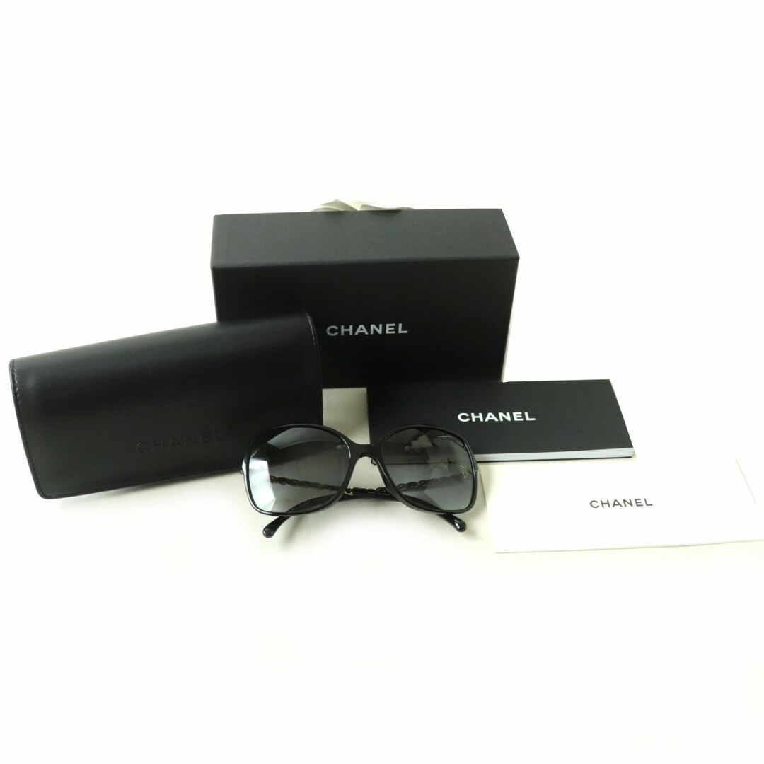 極美品◎伊製 CHANEL シャネル 5210-Q-A レディース ココマーク×チェーン サングラス/アイウェア ブラック×ゴールド 57□17 135 箱付