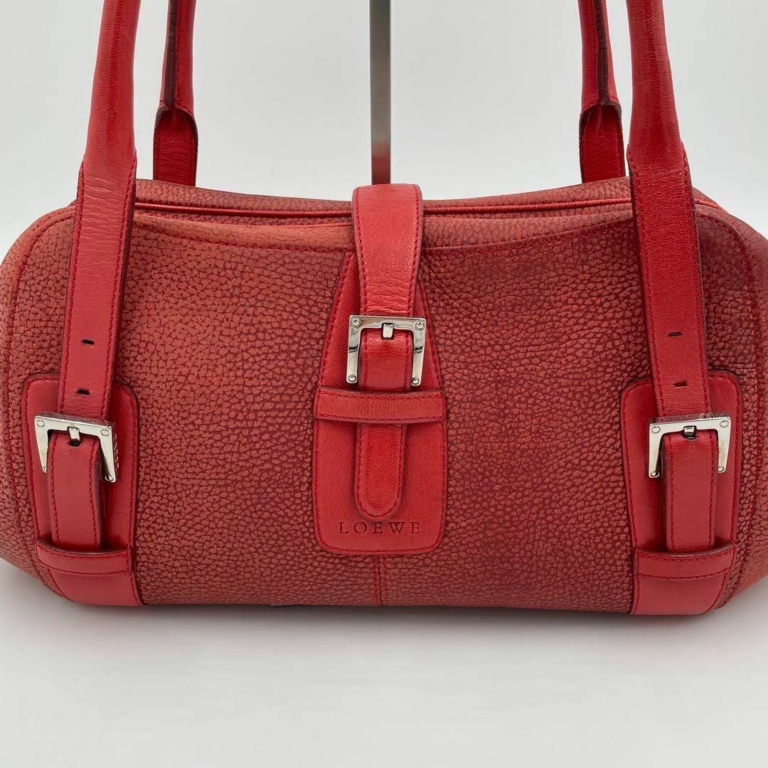 極美品✨ロエベ センダ ハンドバッグ シボ革 ロゴ型押し シルバー金具