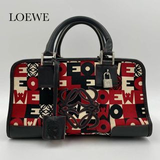 希少】ロエベ LOEWE ボタニカル柄 ボストンバッグ キャンバス 赤 総柄