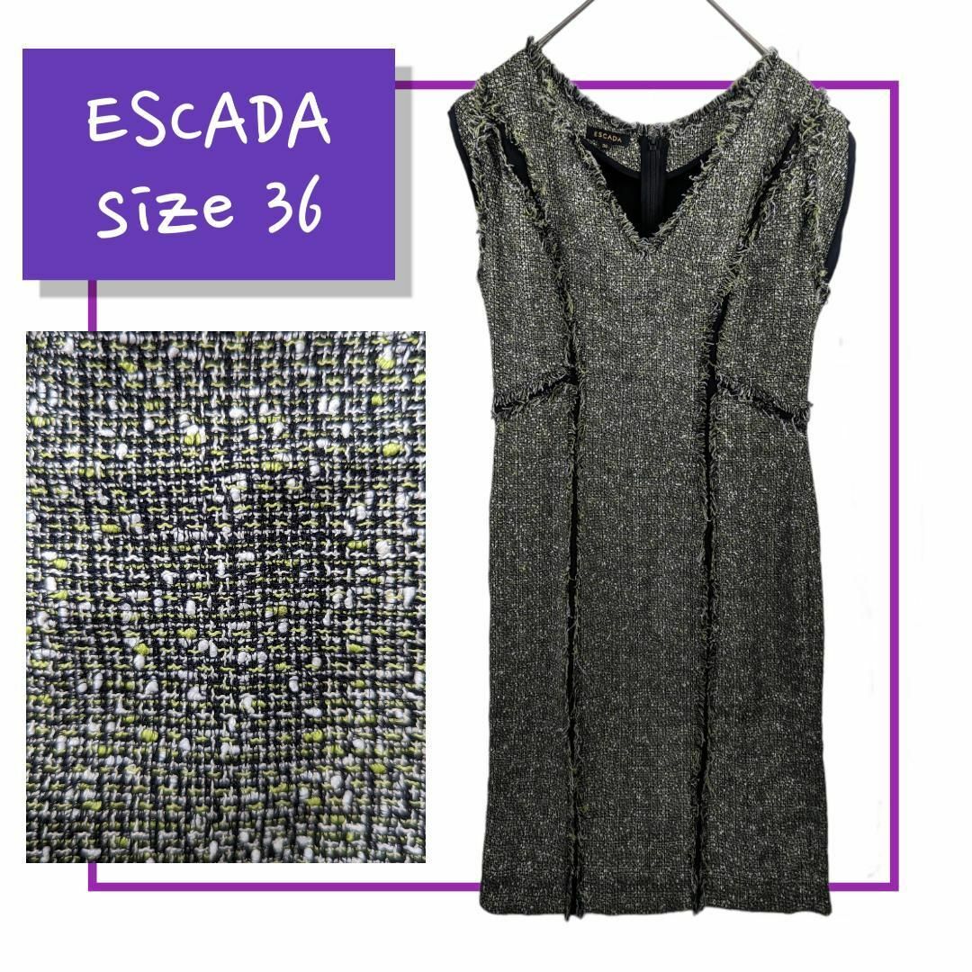 【美品】 エスカーダ ESCADA ツイード ドレス ワンピース ノースリーブ | フリマアプリ ラクマ