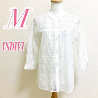 インディヴィ(INDIVI)のINDIVI インディヴィ M ホワイト 長袖シャツ レース 切替(シャツ/ブラウス(長袖/七分))