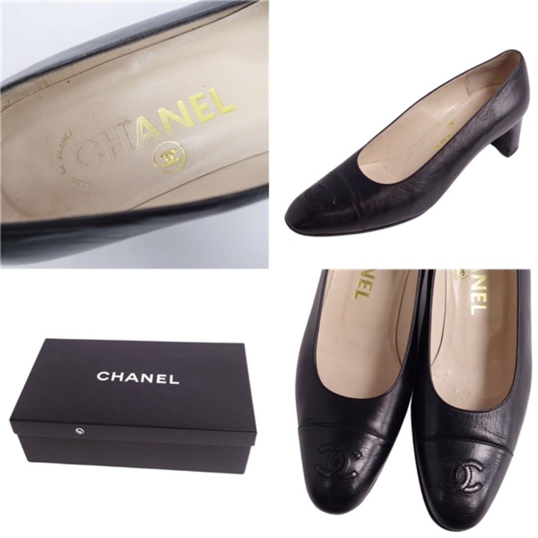 美品 Vintage シャネル CHANEL パンプス ココマーク 97P キャップトゥ カーフレザー ヒール シューズ 靴 レディース 36 ブラック